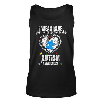 I Wear Blue For My Students Autism Awareness Heart Month Unisex Tank Top | Mazezy