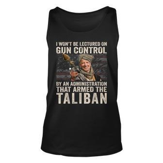 I Wont Be Lectured On Gun Control Funny Biden Taliban Unisex Tank Top - Seseable