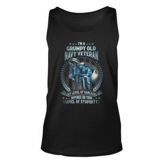 I’M A Grumpy Old US Veteran My Level Of Sarcasm Depends On Your Level Of Stupidity Unisex Tank Top - Seseable