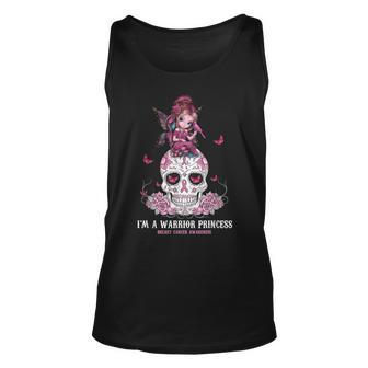 Im A Warrior Princess Sugar Skull Breast Cancer Awareness Unisex Tank Top - Seseable