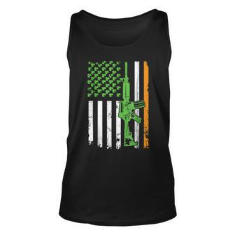 Irish American Flag Shirt Gun St Patricks Day Shirt Unisex Tank Top | Mazezy