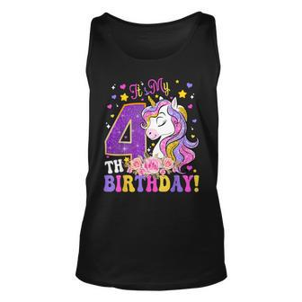 Its My 4Th Birthday Girl Cute Unicorn Birthday 4 Year Old Unisex Tank Top - Thegiftio UK