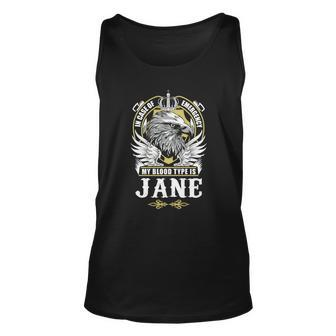 Jane Name T - In Case Of Emergency My Blood Unisex Tank Top - Seseable