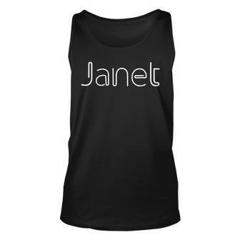 Janet Modern Futuristic Font Unisex Tank Top | Mazezy