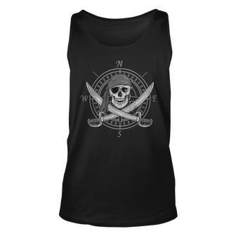 Jolly Roger Pirate Skull And Cutlasses Compass Distressed Unisex Tank Top - Seseable