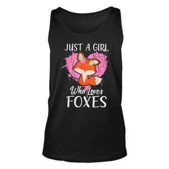Just A Girl Who Loves Foxes T Pink Cute Heart And Fox Unisex Tank Top - Seseable
