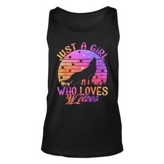Just A Girl Who Loves Wolves Watercolor Cute Wolf Lover Gift Unisex Tank Top - Thegiftio UK