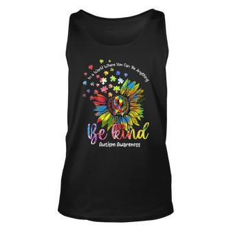 Be Kind Autism Awareness Puzzle Pieces Sunflower Autism Mom Tank Top