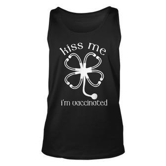 Kiss Me Im Irish And Vaccinated Funny St Patricks Day Unisex Tank Top - Seseable