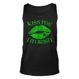 Kiss Me Im Irish Lips Sexy St Patricks Day Unisex Tank Top - Seseable