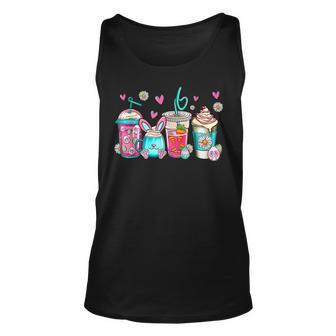 Latte Coffee Cups Rabbit Bunny Ears Vintage Style Easter Day Unisex Tank Top - Seseable