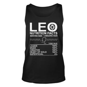 Leo Nutrition Facts July August Birthday Zodiac Sign Mom Dad Men Women Tank Top Graphic Print Unisex - Thegiftio UK