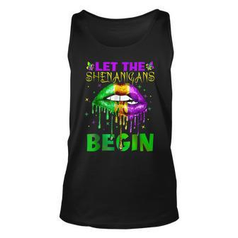 Let The Shenanigans Begin Mardi Gras Sexy Lips Unisex Tank Top - Seseable