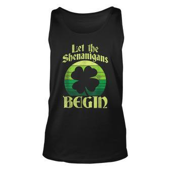 Let The Shenanigans Begin Retro Shamrock Fun St Patricks Day Unisex Tank Top - Seseable