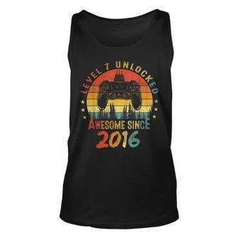 Level 7 Unlocked Awesome Since 2016 7Th Birthday Gaming V3 Unisex Tank Top - Seseable