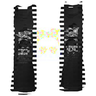 Light It Up Blue Autism Awareness Lamp Puzzle Messy Bun Unisex Tank Top | Mazezy