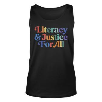 Literacy And Justice For All Protect Libraries Banned Books Unisex Tank Top - Thegiftio UK