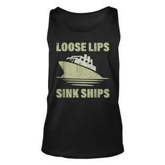 Loose Lips Sink Ships Vintage Funny Meme Unisex Tank Top | Mazezy