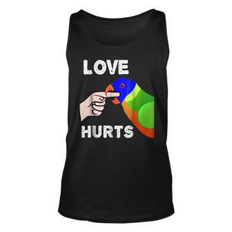Love Hurts Lorikeet Parrot Biting Valentines Day Unisex Tank Top | Mazezy
