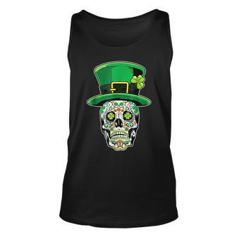 Lucky St Patricks Day Green Irish Shamrock Skull Cap Unisex Tank Top - Thegiftio UK
