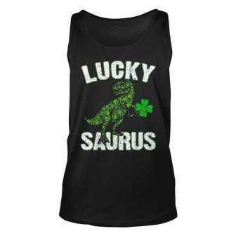 Lucky T Rex Saurus Clovers Shamrock St Patrick Day Gifts Unisex Tank Top - Seseable