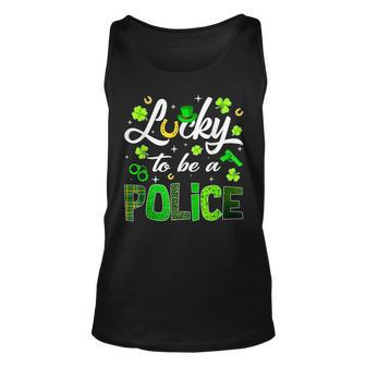 Lucky To Be A Police St Patricks Day Shamrock Leopard Unisex Tank Top - Seseable