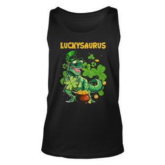 Luckysaurus Irish Leprechaun Dinosaur T Rex St Patricks Day Unisex Tank Top - Seseable