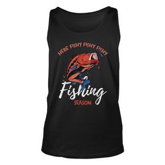 Lustiges Angler-Unisex TankTop Here Fishy Fishy, Perfekt für Angelsaison - Seseable