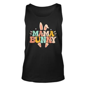 Mama Bunny Retro Groovy Bunny Mom Mommy Happy Easter Day Unisex Tank Top | Mazezy