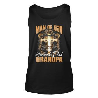Man Of God Lion Husband Dad Grandpa Christian Fathers Day Unisex Tank Top - Seseable