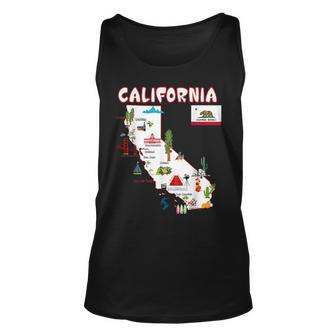 Map Of California Landmarks Major Cities Flag Unisex Tank Top | Mazezy