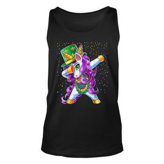 Mardi Gras Dabbing Unicorn Jester Hat Bead Costume Dab Cool Unisex Tank Top - Seseable