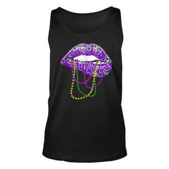 Mardi Gras Lips Queen Carnival Costume Purple & Gold Funny Unisex Tank Top - Thegiftio UK