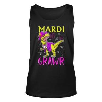 Mardi Grawr Dinosaur T Rex Mardi Gras Carnival Jester Hat Unisex Tank Top - Seseable