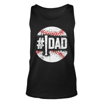 Mens 1 Dad Baseball Number One Daddy Son Gifts Fathers Day Unisex Tank Top - Thegiftio UK