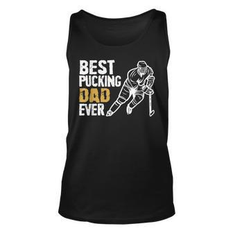 Mens Best Pucking Dad Ever Retro Ice Hockey Coach On Fathers Day Unisex Tank Top - Seseable
