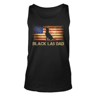 Mens Black Lab Dad Vintage American Flag Patriotic Dog Lover Unisex Tank Top - Seseable