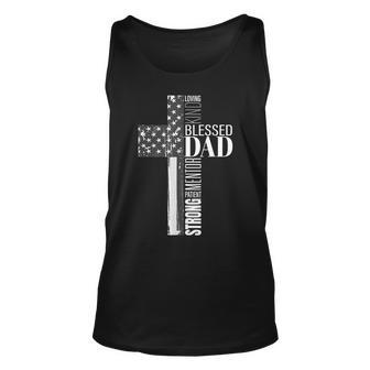 Mens Christian Blessed Dad American Flag Religious Fathers Day Unisex Tank Top - Thegiftio UK