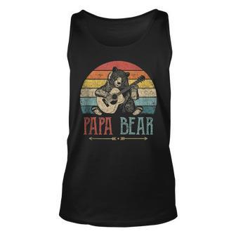 Mens Cute Papa Bear Vintage Fathers Day Retro Dad Guitar Unisex Tank Top - Seseable