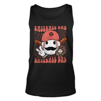 Mens Groovy Softball Baseball Dad Daddy Hippie Face Fathers Day Unisex Tank Top - Thegiftio UK