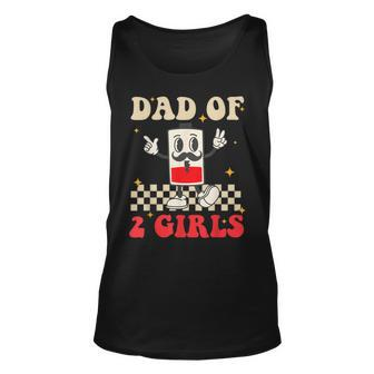 Mens Hippie Face Battery Dad Of 2 Girls Retro Groovy Fathers Day Unisex Tank Top - Thegiftio UK