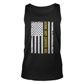 Mens Husband Daddy Carpenter Hero Usa Flag Fathers Day Gifts Unisex Tank Top - Seseable