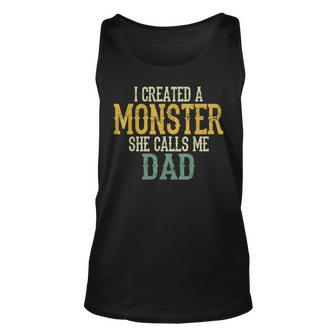Mens I Created A Monster She Calls Me Dad Vintage Sunset Funny Unisex Tank Top - Seseable