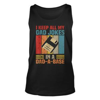 Mens I Keep All My Dad Jokes In A Dad-A-Base Vintage Father Dad Unisex Tank Top - Seseable