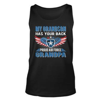 Mens My Grandson Has Your Back Proud Air Force Grandpa Military Unisex Tank Top - Seseable