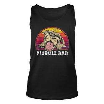 Mens Pitbull Dad Smiling Pittie On Vintage Sunset Pitbull Dad Unisex Tank Top - Seseable