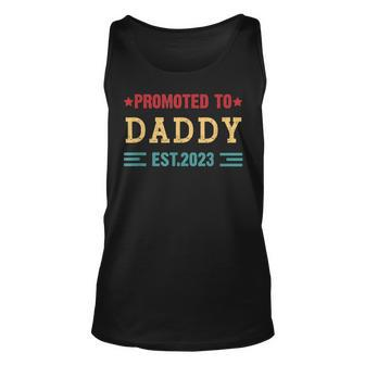 Mens Promoted To Daddy 2023 New Dad Fathers Day Baby Daddy Unisex Tank Top | Mazezy
