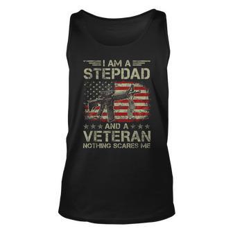 Mens Proud Im Stepdad And A Veteran Nothing Scares Me Stepfather Unisex Tank Top | Seseable FR