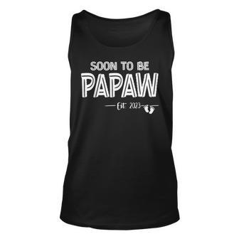 Mens Soon To Be Papaw Est2023 Retro Fathers Day New Dad Unisex Tank Top - Thegiftio UK