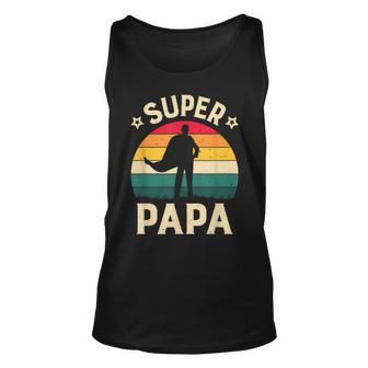 Mens Super Papa Vintage Daddy Dad Papa Fathers Day Unisex Tank Top - Seseable